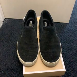 Black Suede Flat Slip Ons